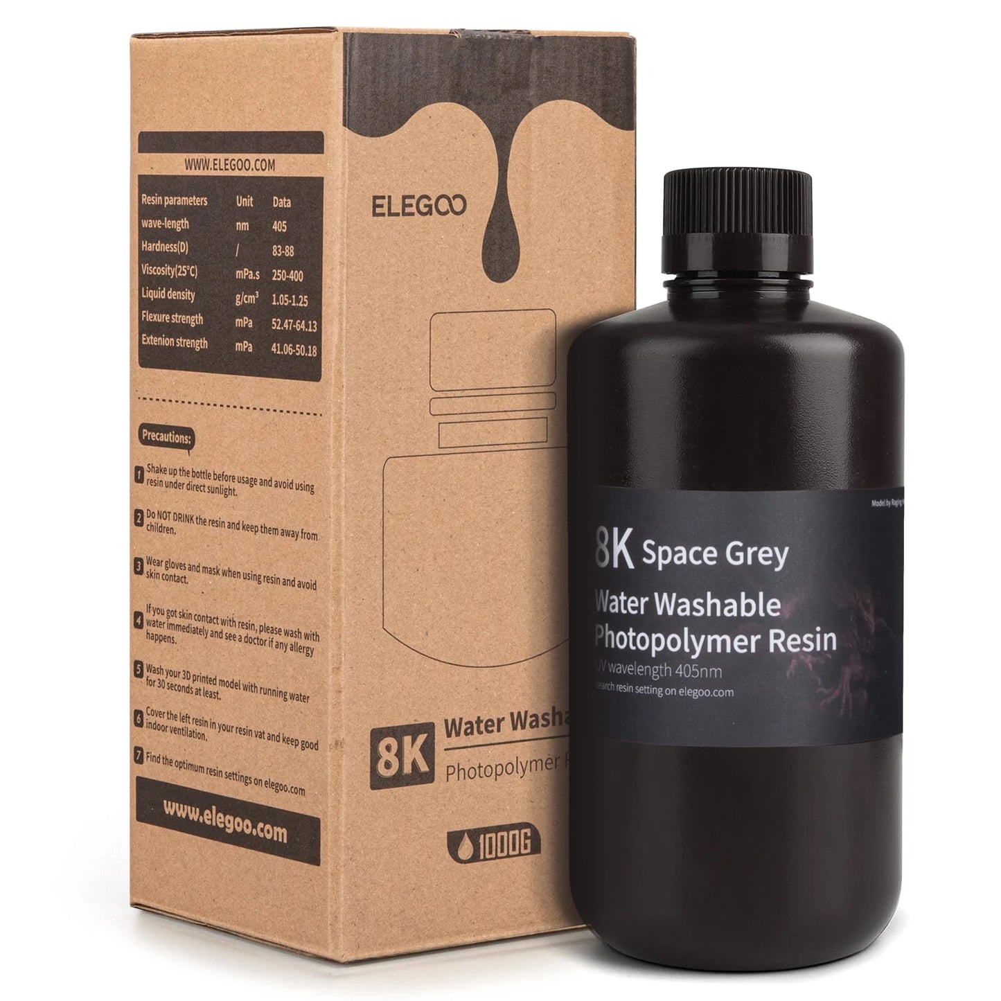ELEGOO 8K Water-washable Photopolymer Resin Space Gray 1KG